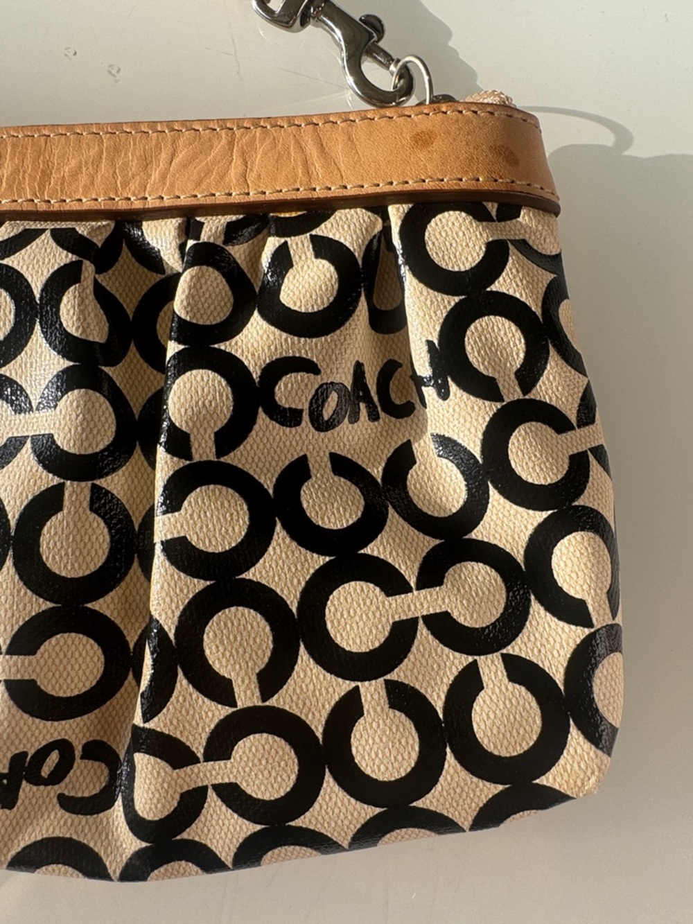 Coach Tan and Black Signature Wristlet - Picture 2 of 12